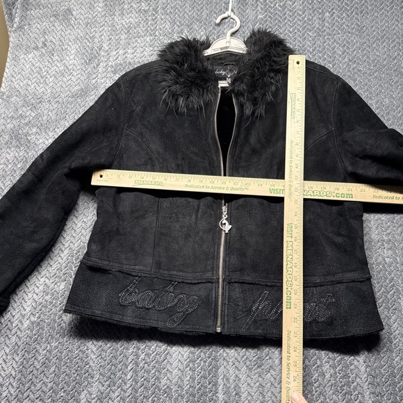 Vintage Baby Phat Jacket Women's XXL Black Suede Faux Fur Trim Lined Coat Y2K - Picture 12 of 13